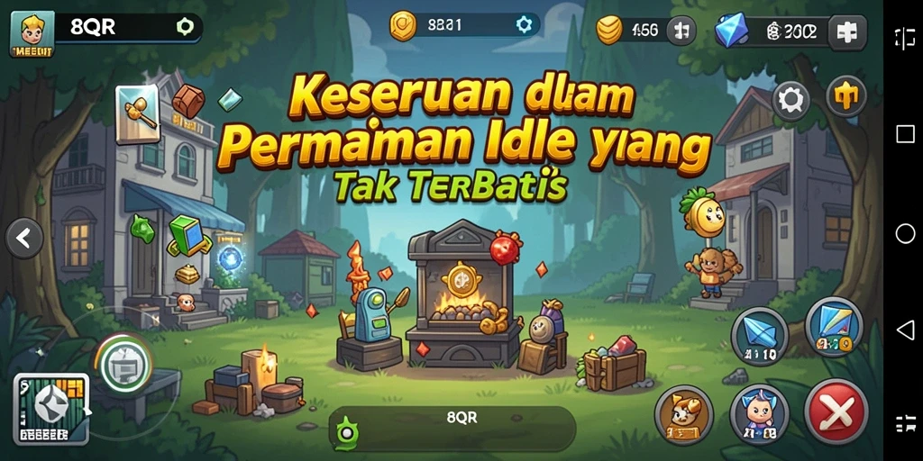 Screenshot 8QR menampilkan gameplay Idle yang menarik dan penuh warna.