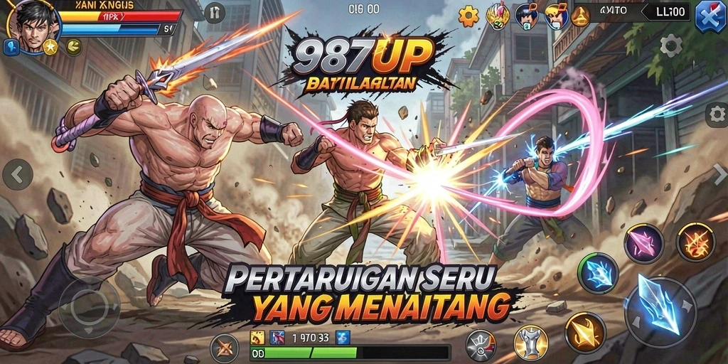 Tampilan gameplay dinamis dan penuh aksi dari 987UP.