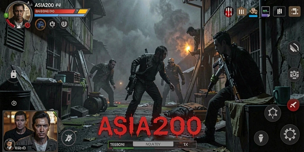 Screenshot gameplay ASIA200 dengan suasana horror yang mencekam.