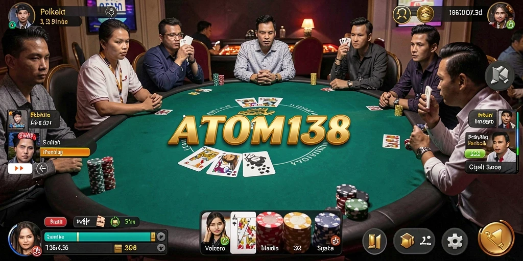 Tampilan gameplay seru dan interaktif dari ATOM138 Poker.