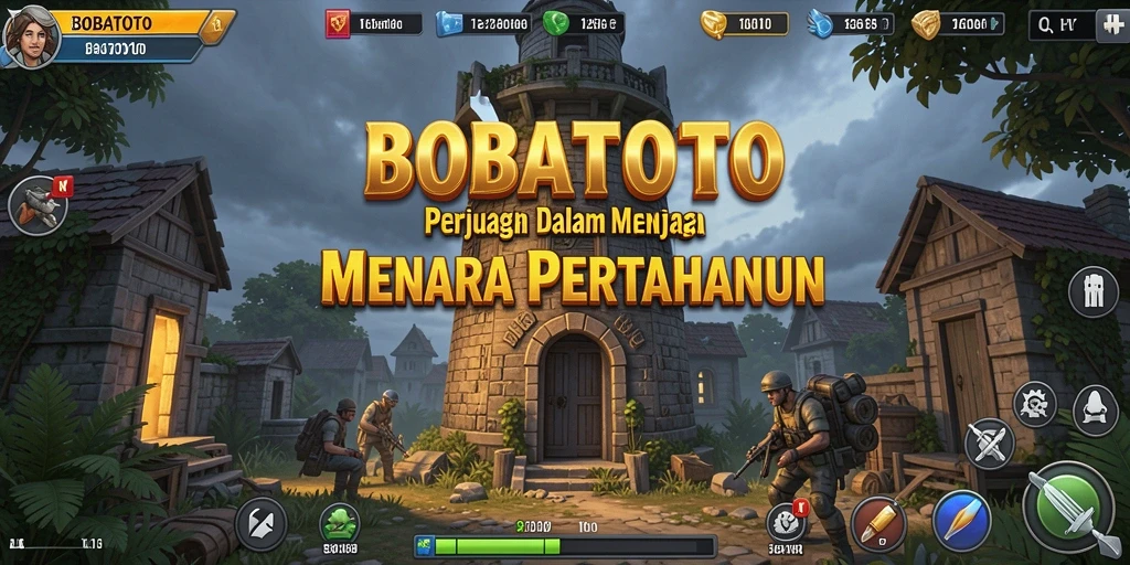 Tampilan gameplay seru di BOBATOTO dengan menara pertahanan yang strategis.