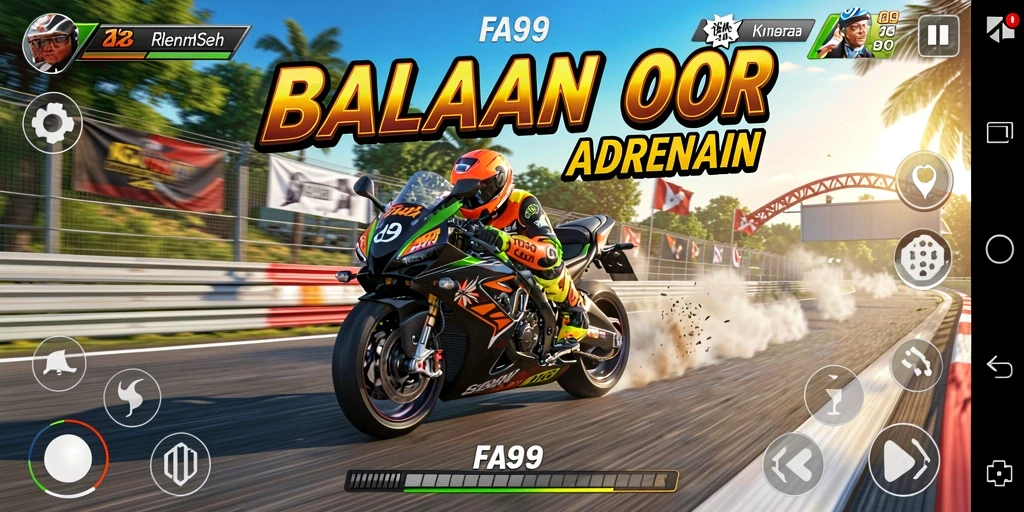 Tampilan gameplay yang mendebarkan dalam balapan motor.