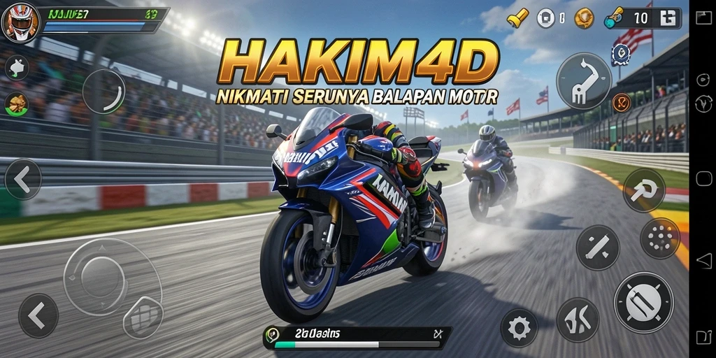 Screenshot gameplay HAKIM4D yang menunjukkan aksi balapan motor.
