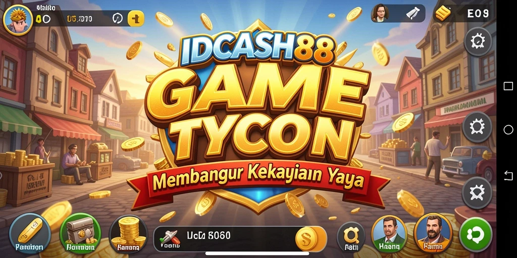 Screenshot dari gameplay IDCASH88 yang menampilkan simulasi bisnis Tycoon.