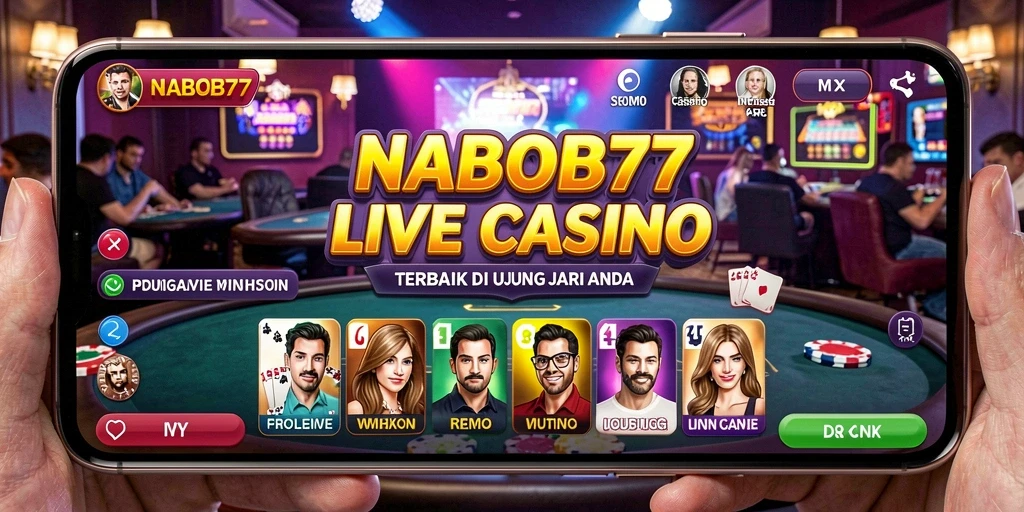 Screenshot gameplay NABOB77 yang menampilkan dealer live dan meja permainan.