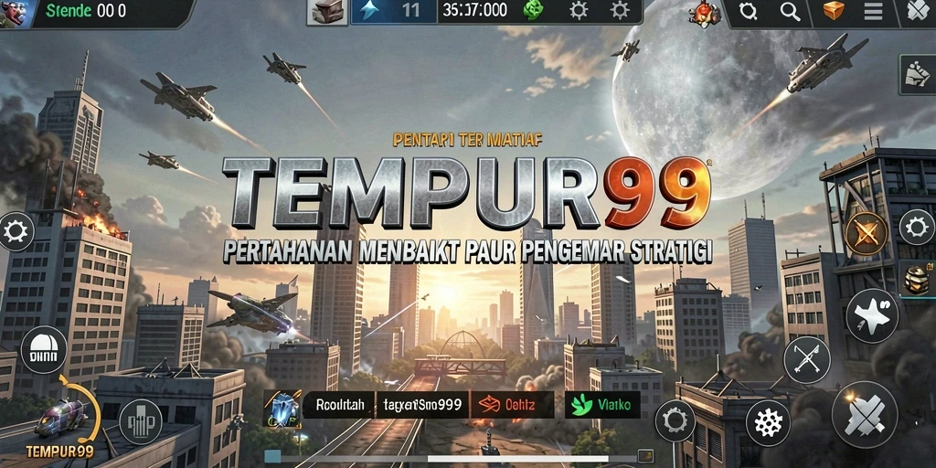 Gameplay seru TEMPUR99 dengan menara pertahanan strategis.