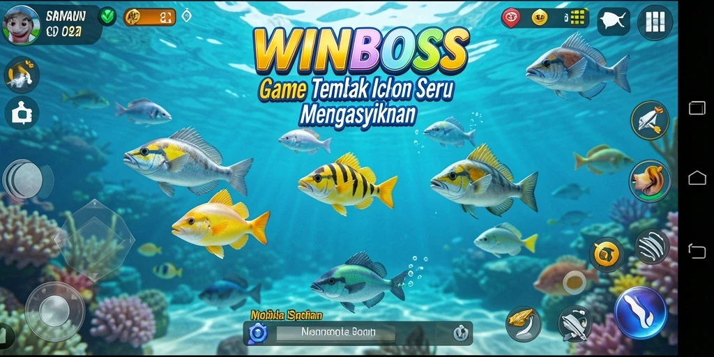 Screenshot gameplay WINBOSS dengan pemain menangkap ikan.