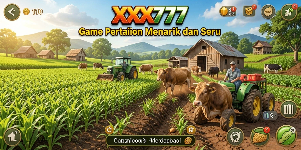 Tangkapan layar gameplay yang menunjukkan kebun yang subur dan aktivitas bertani.