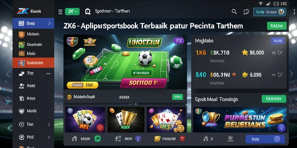 Tampilan antarmuka utama ZK6 dengan berbagai opsi taruhan olahraga.